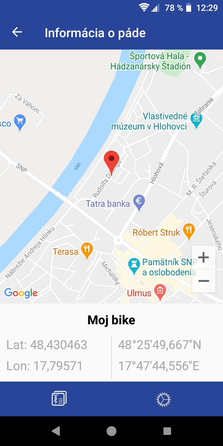 Indikácia pádu a presná poloha